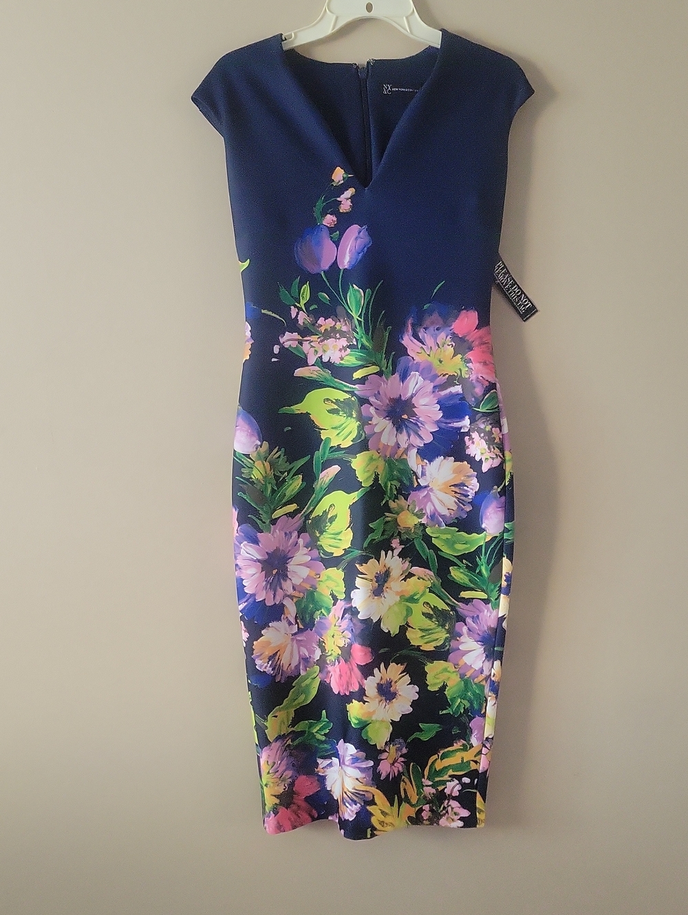 New York & Company Navy Floral Sheath Midi Dress